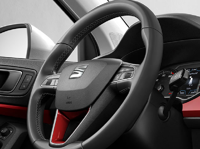 Emotion Red leather steering wheel trim
